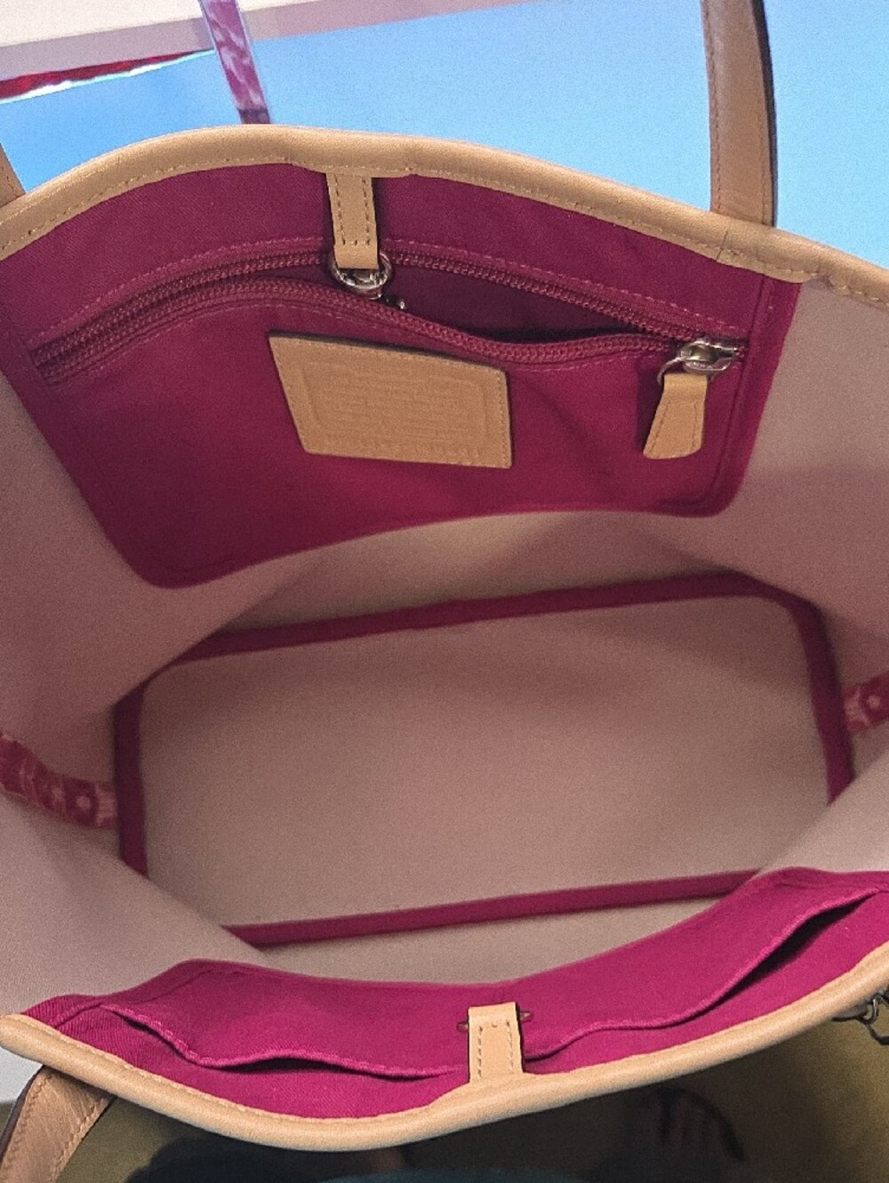 Coach Park Metro Dream C Pink Signature Canvas Tote with Tan Trim - Picture 8 of 13